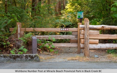 Wishbone Number Post at Miracle Beach Provincial Park in Black Creek BC